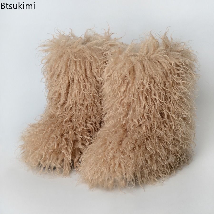 Street Fashion Y2K - Sepatu Bot Bulu Mongolia Trendy untuk